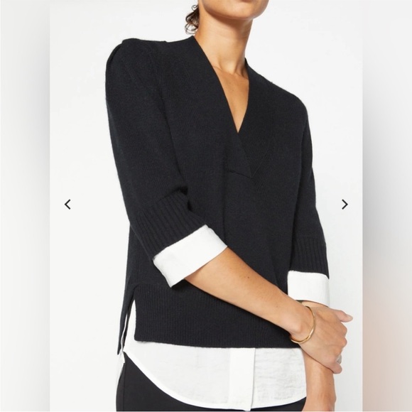 Brochu Walker Lucie layered v-neck looker knit sweater cotton cashmere black L - Picture 3 of 14